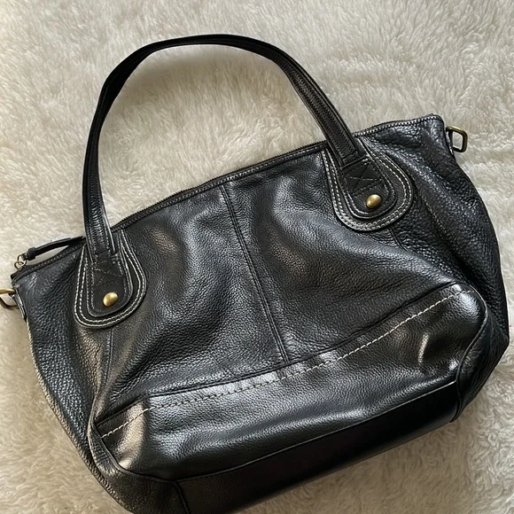 The Sak Leather Tote Satchel Bag 18” Large Brown Pebbled Cow Hide Gold Hardware - Picture 3 of 14